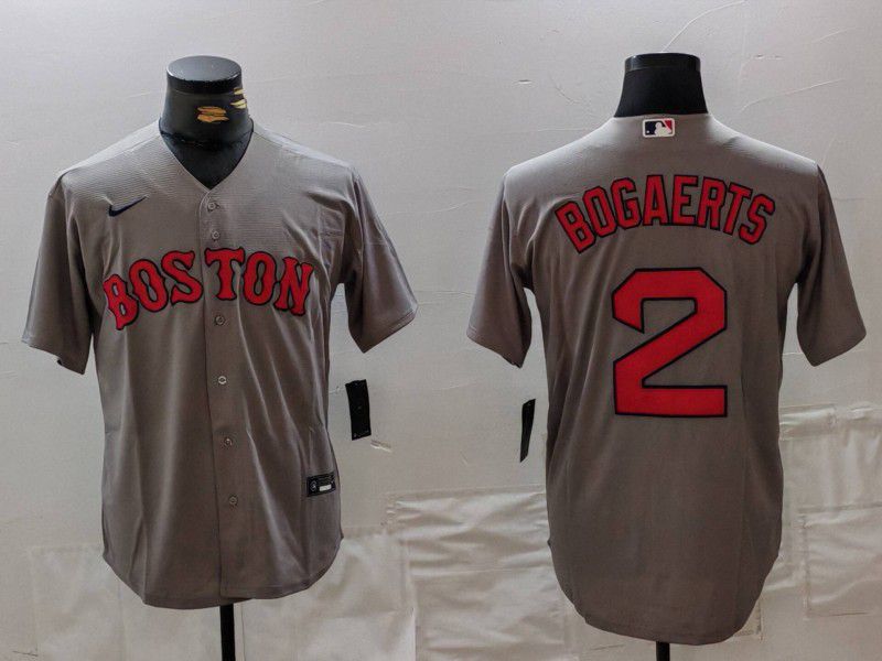Men Boston Red Sox 2 Bogaerts Grey Game 2024 Nike MLB Jersey style 1